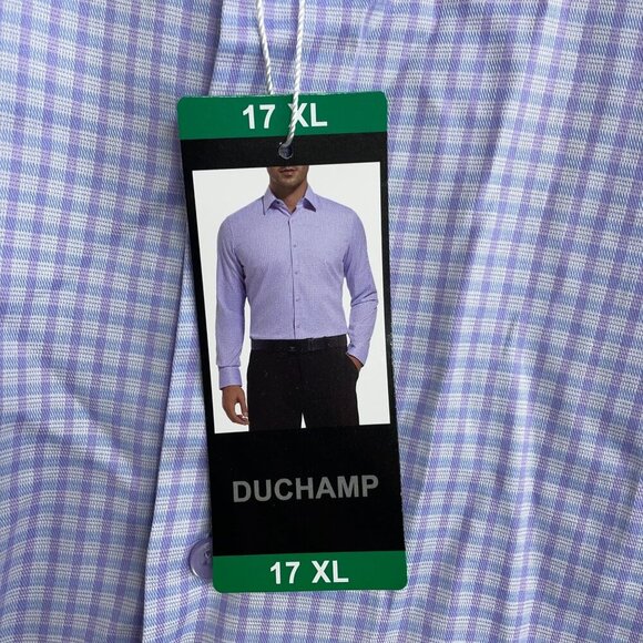 NEW Duchamp London Men's Size 17 XL Slim Fit Checkered Shirt Stretch Cotton - Picture 7 of 8